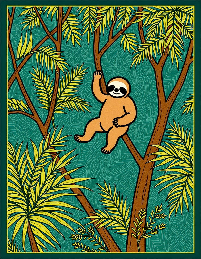 Jungle Sloth Tropical Leaf Trees Rug