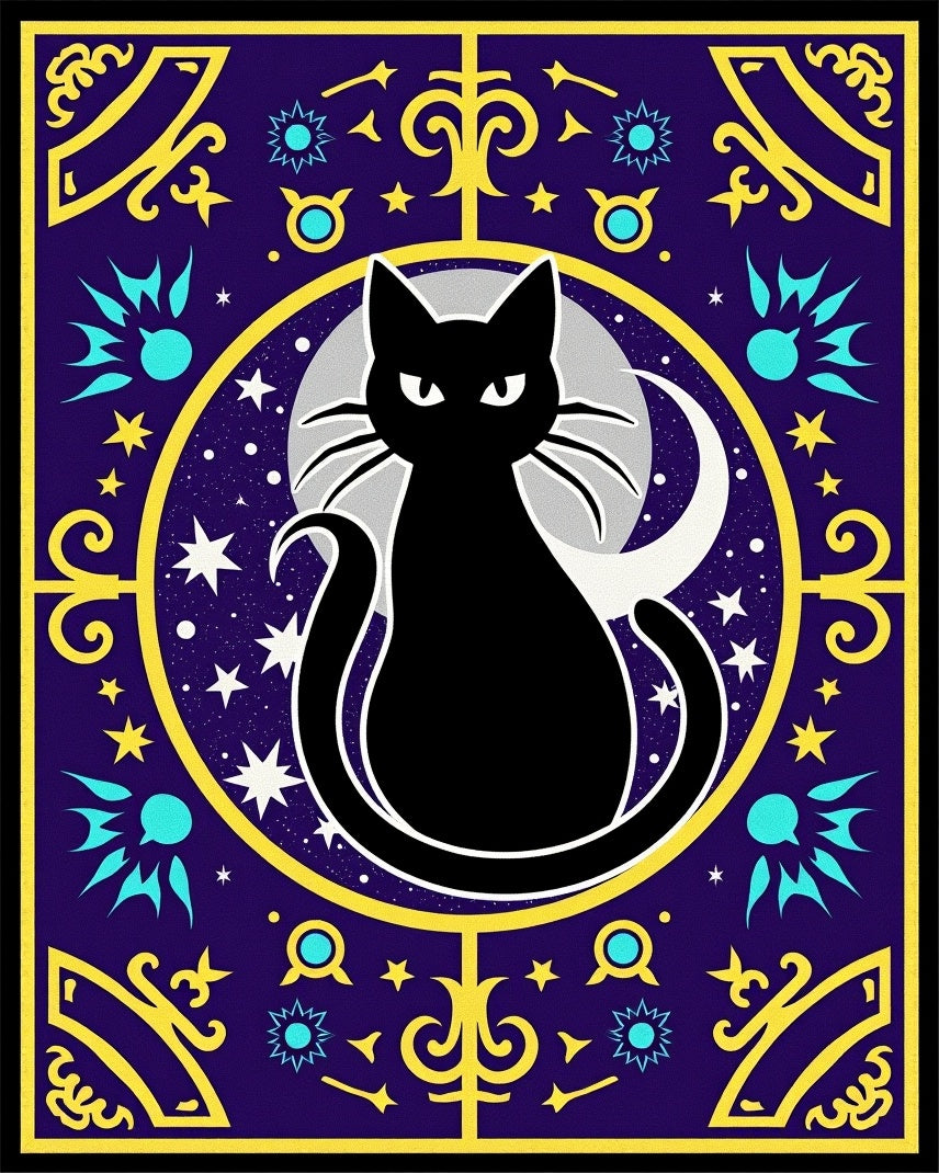 Mystical Black Cat Cosmic Night Rug