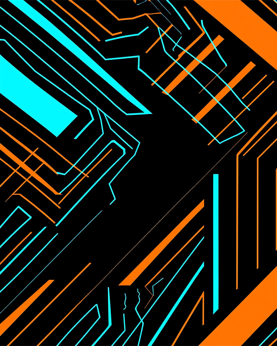 Neon Orange Blue Circuit Grid Rug