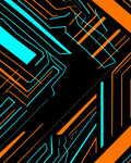 Neon Orange Blue Circuit Grid Rug