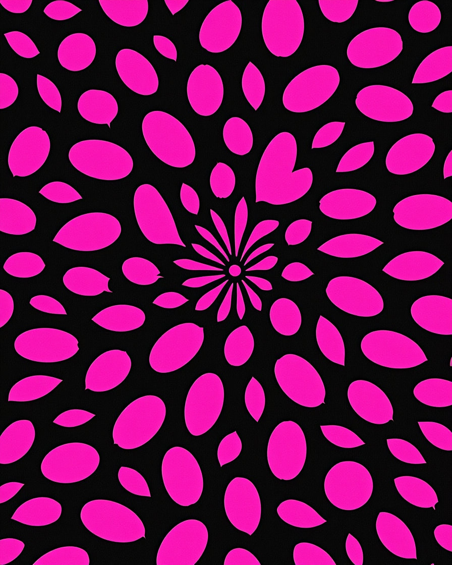 Vibrant Pink Petal Explosion Black Rug