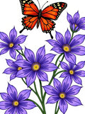 Vibrant Orange Butterfly Purple Flowers Rug