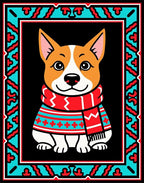 Cute Corgi Winter Scarf Portrait Rug