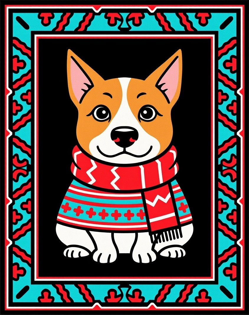 Cute Corgi Winter Scarf Portrait Rug
