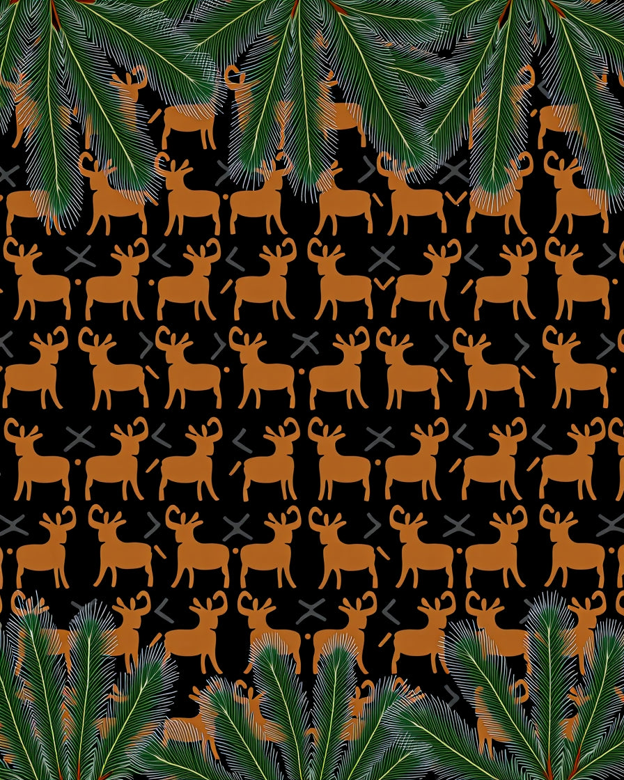Brown Deer Green Foliage Repeating Rug