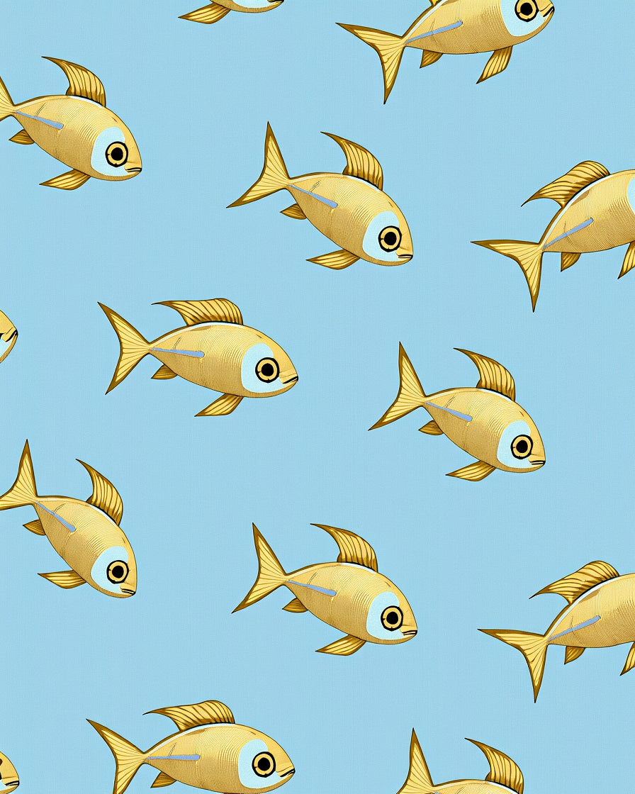Golden Fish School Blue Aqua Rug