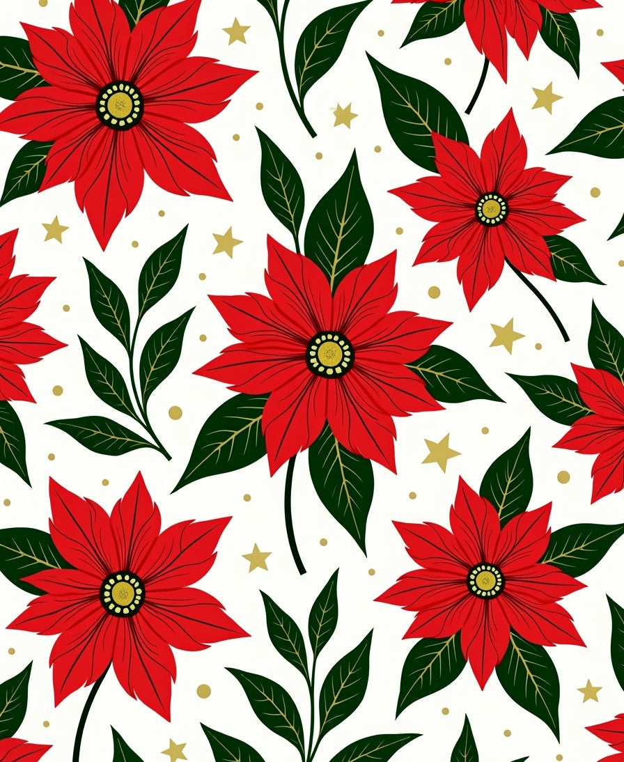 Festive Red Poinsettia Star Foliage Rug