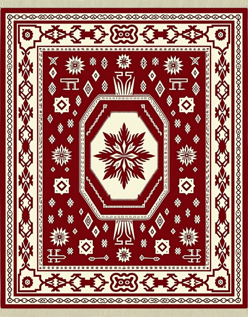 Deep Red Tribal Medallion Rug