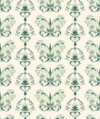Green Floral Damask Repeating Art Rug