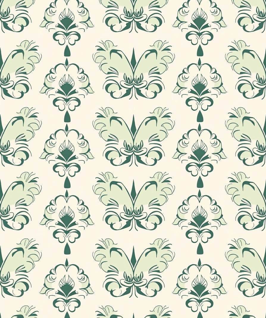 Green Floral Damask Repeating Art Rug