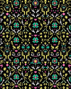 Whimsical Floral Tribal Medallion Black Rug