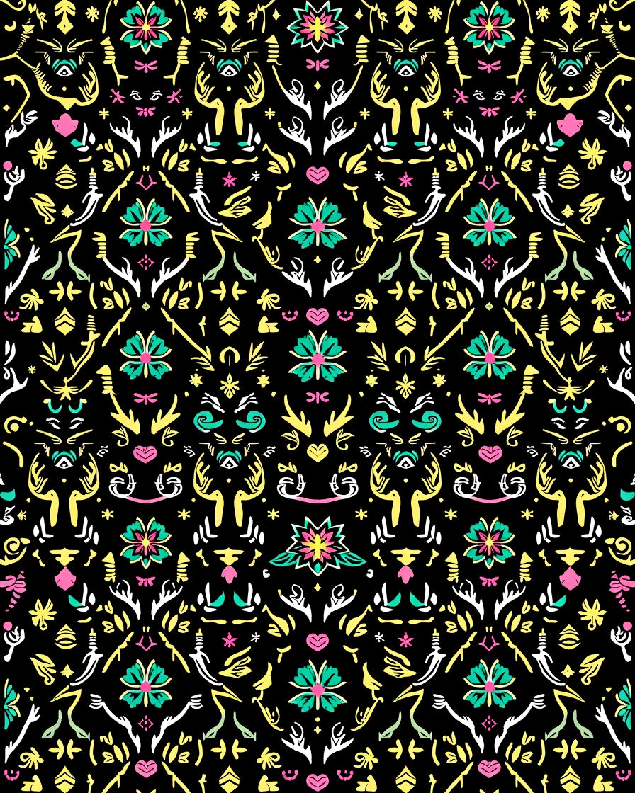 Whimsical Floral Tribal Medallion Black Rug