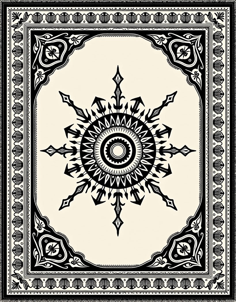 Black Tribal Sunburst Medallion Rug