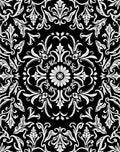 Black White Ornate Floral Bloom Rug