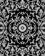 Black White Ornate Floral Bloom Rug