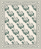 Green Floral Scroll Border Rug