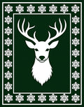Emerald Green White Snowflakes Deer Rug