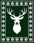Emerald Green White Snowflakes Deer Rug