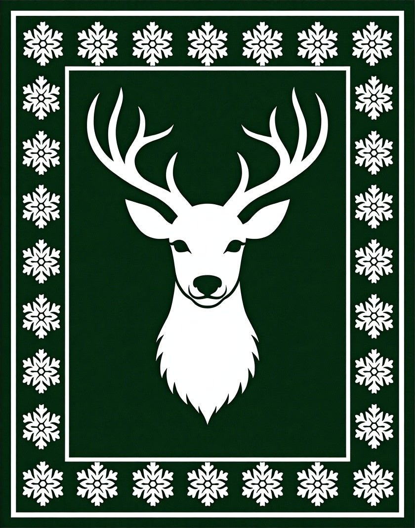 Emerald Green White Snowflakes Deer Rug