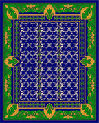 Royal Blue Cream Arabesque Border Rug