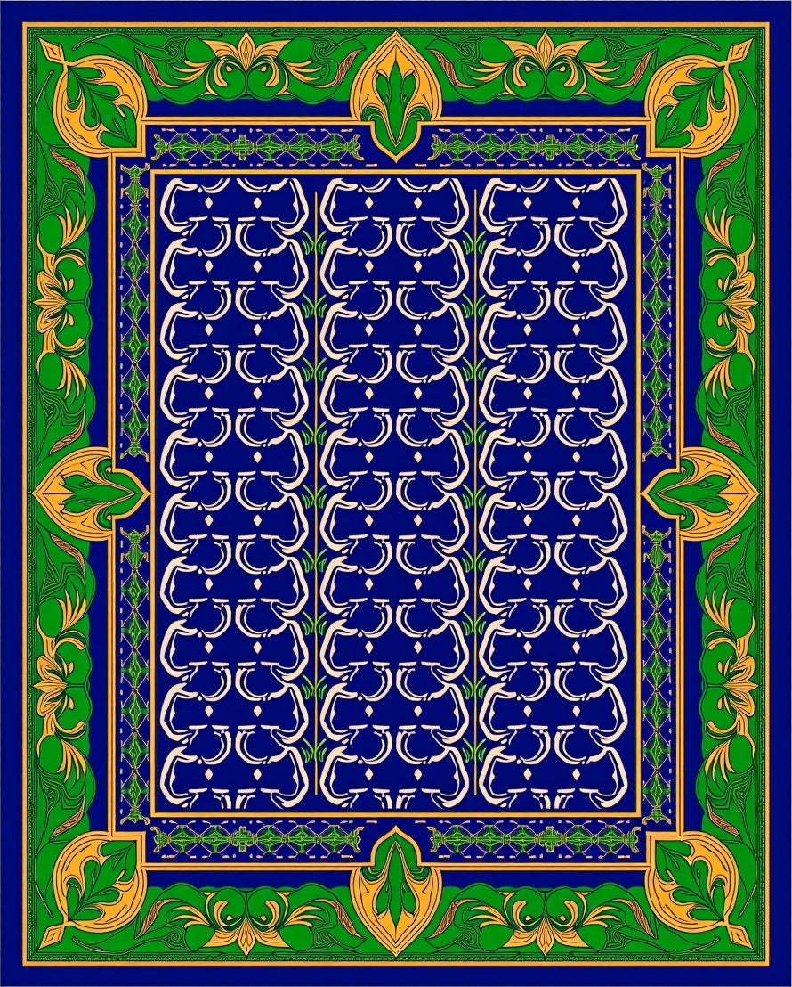 Royal Blue Cream Arabesque Border Rug