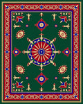 Ornate Green Red Blue Medallion Rug