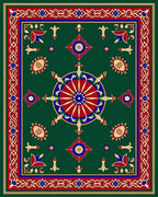 Ornate Green Red Blue Medallion Rug