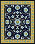 Navy Blue Floral Medallion Yellow Border Rug