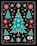 Teal Christmas Trees Red Ornaments Black Rug