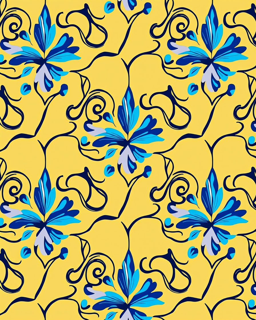 Yellow Blue Floral Vine Accent Rug