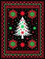 Festive Red Green Christmas Tree Stars Rug