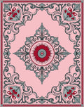 Victorian Pink Floral Scroll Medallion Rug