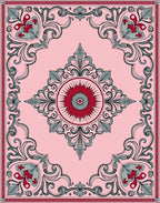 Victorian Pink Floral Scroll Medallion Rug