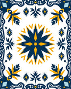 Navy Yellow Starburst Frame Rug