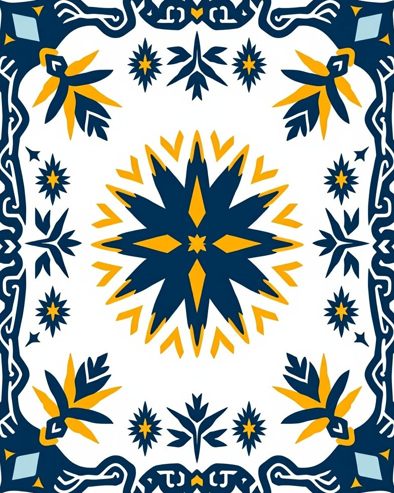 Navy Yellow Starburst Frame Rug