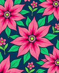 Bold Pink Floral Garden on Navy Rug