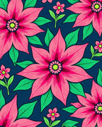 Bold Pink Floral Garden on Navy Rug