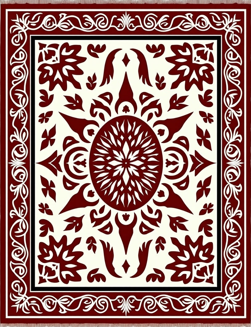 Crimson Tribal Sunburst Medallion Rug
