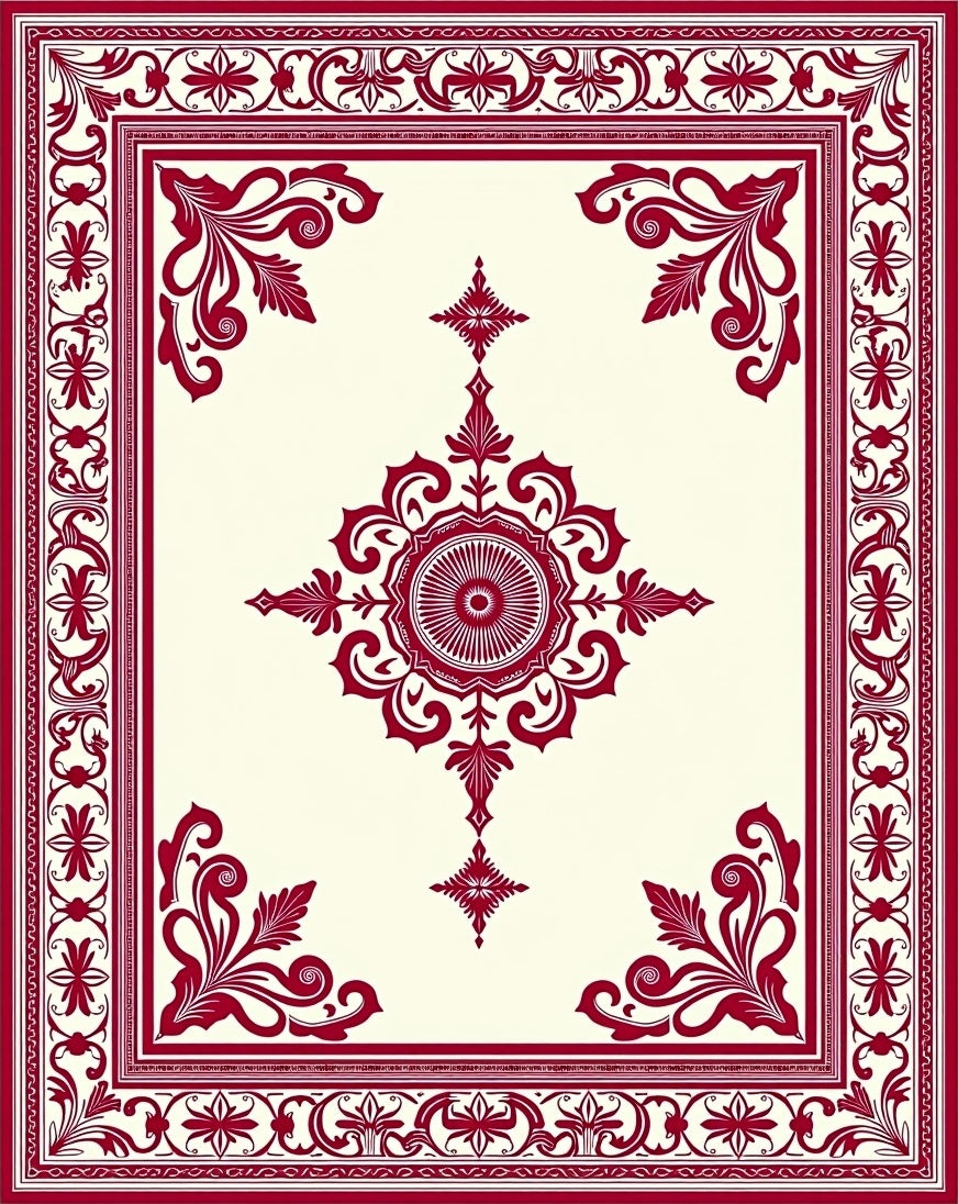Ornate Crimson Central Bloom Symmetrical Rug