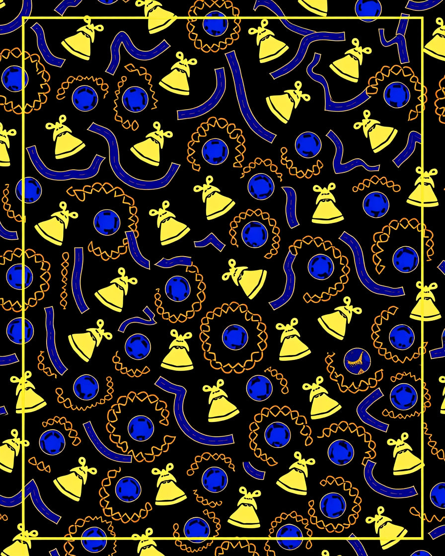 Yellow Bells Blue Circles Abstract Rug
