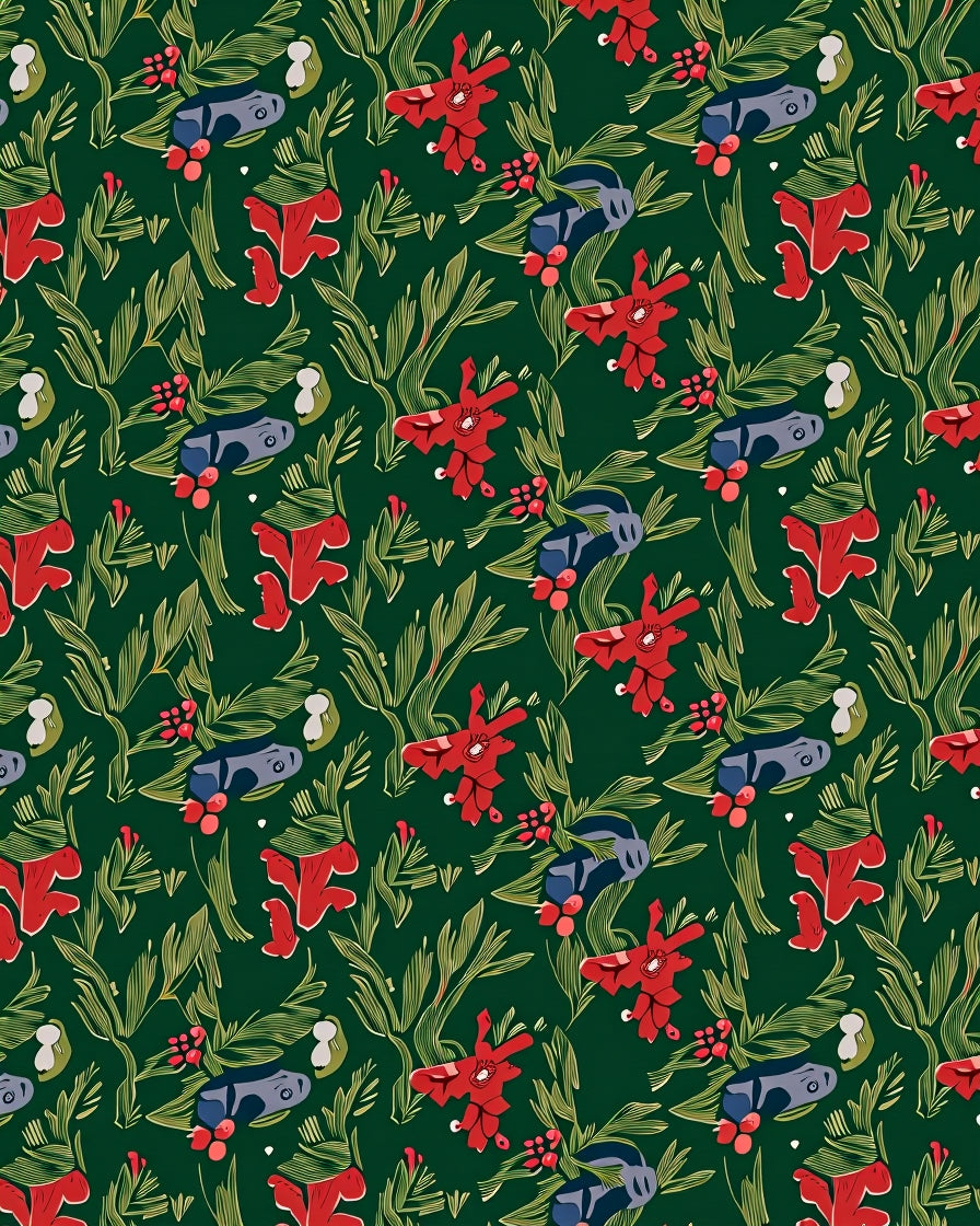 Red Blooming Flowers and Greenery Medley Rug
