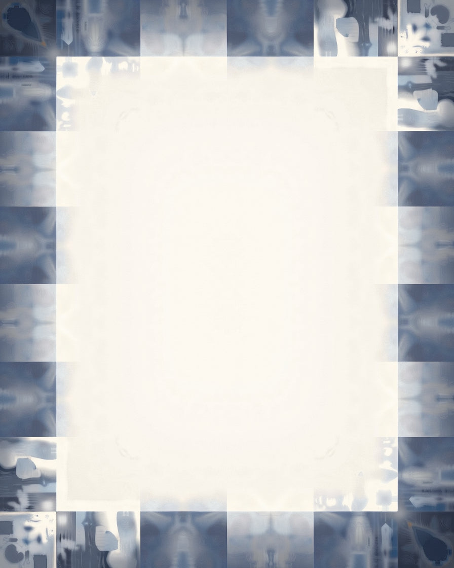 Abstract Blue Gray Geometric Border Rug