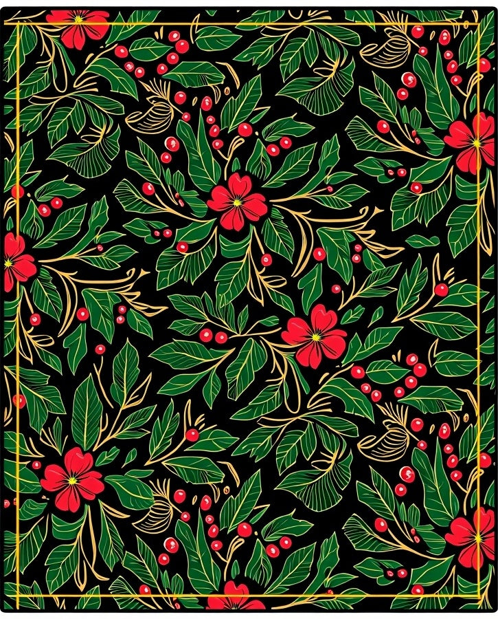 Red Berry Floral Garland Black Rug