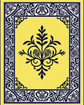 Vibrant Yellow Dark Blue Floral Frame Rug