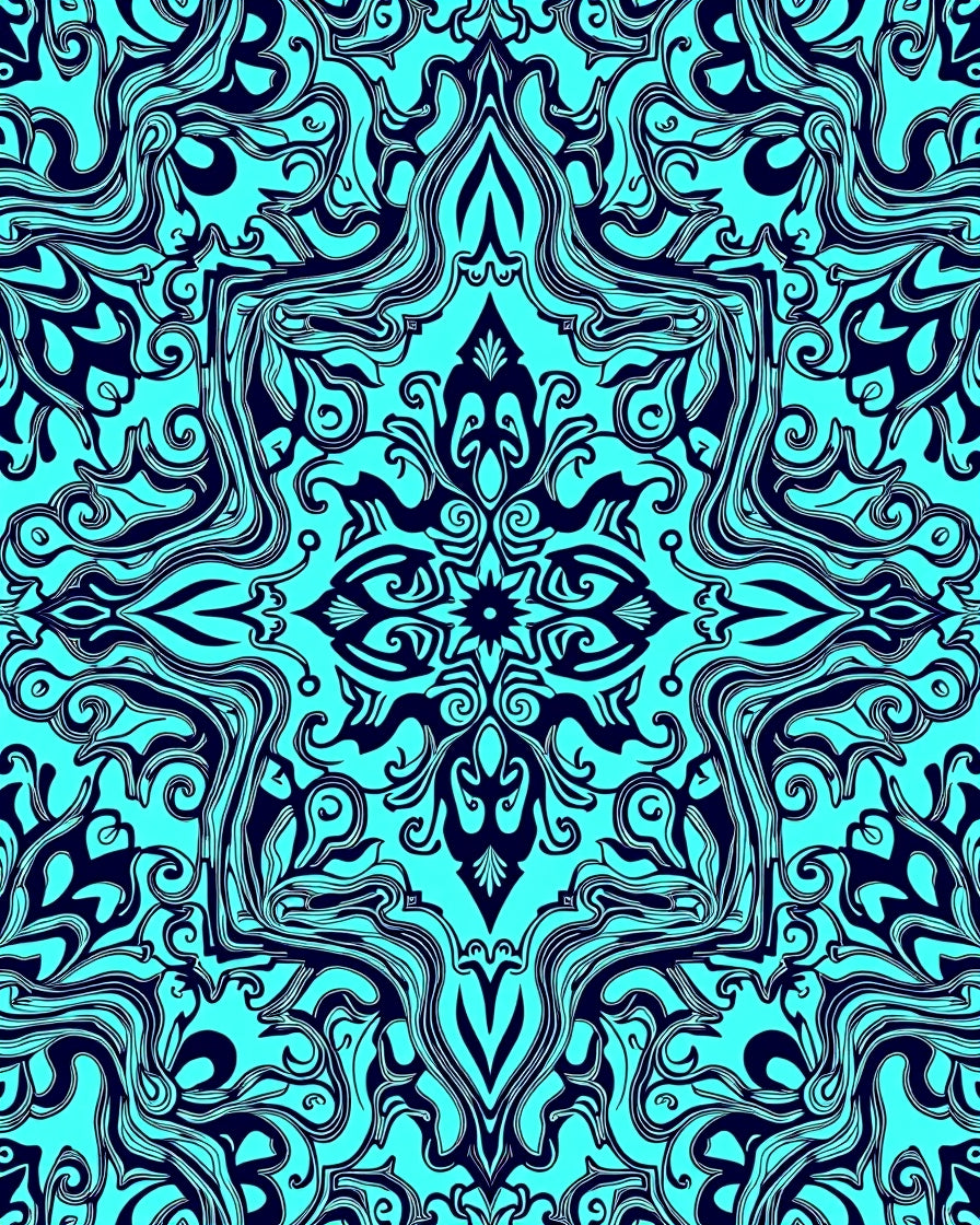 Aqua Blue Art Nouveau Swirl Rug