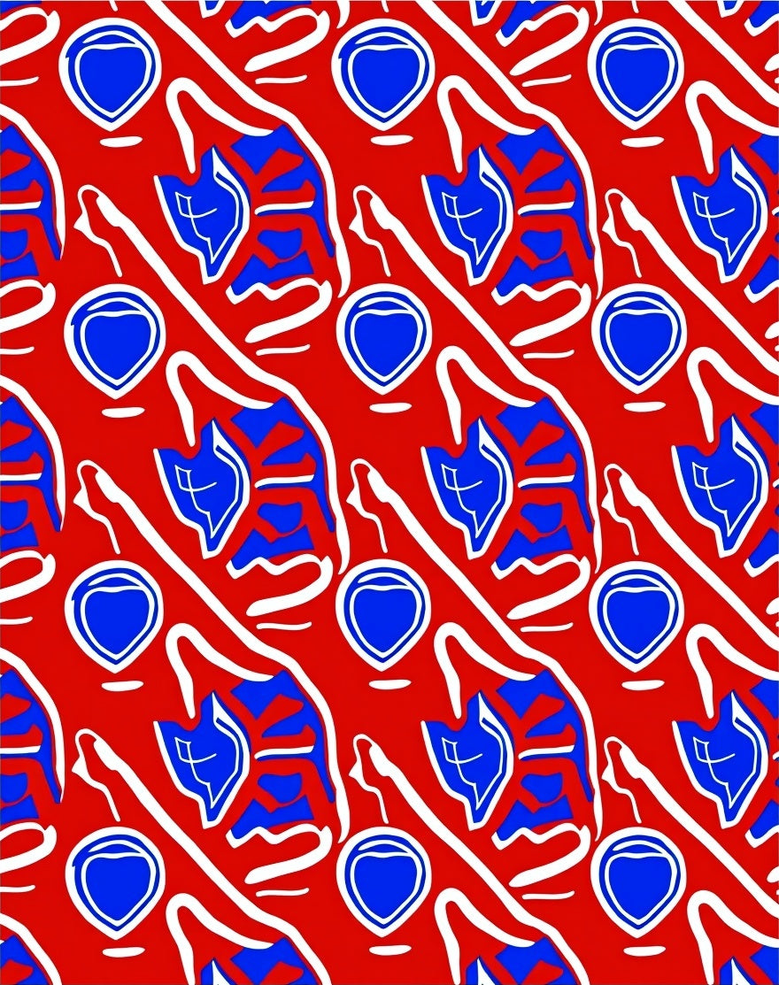 Vibrant Red Blue Abstract Organic Forms Rug