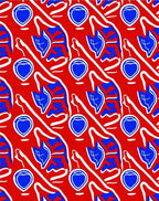 Vibrant Red Blue Abstract Organic Forms Rug