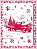 Vintage Red Truck Snowflake Scene Rug
