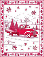 Vintage Red Truck Snowflake Scene Rug