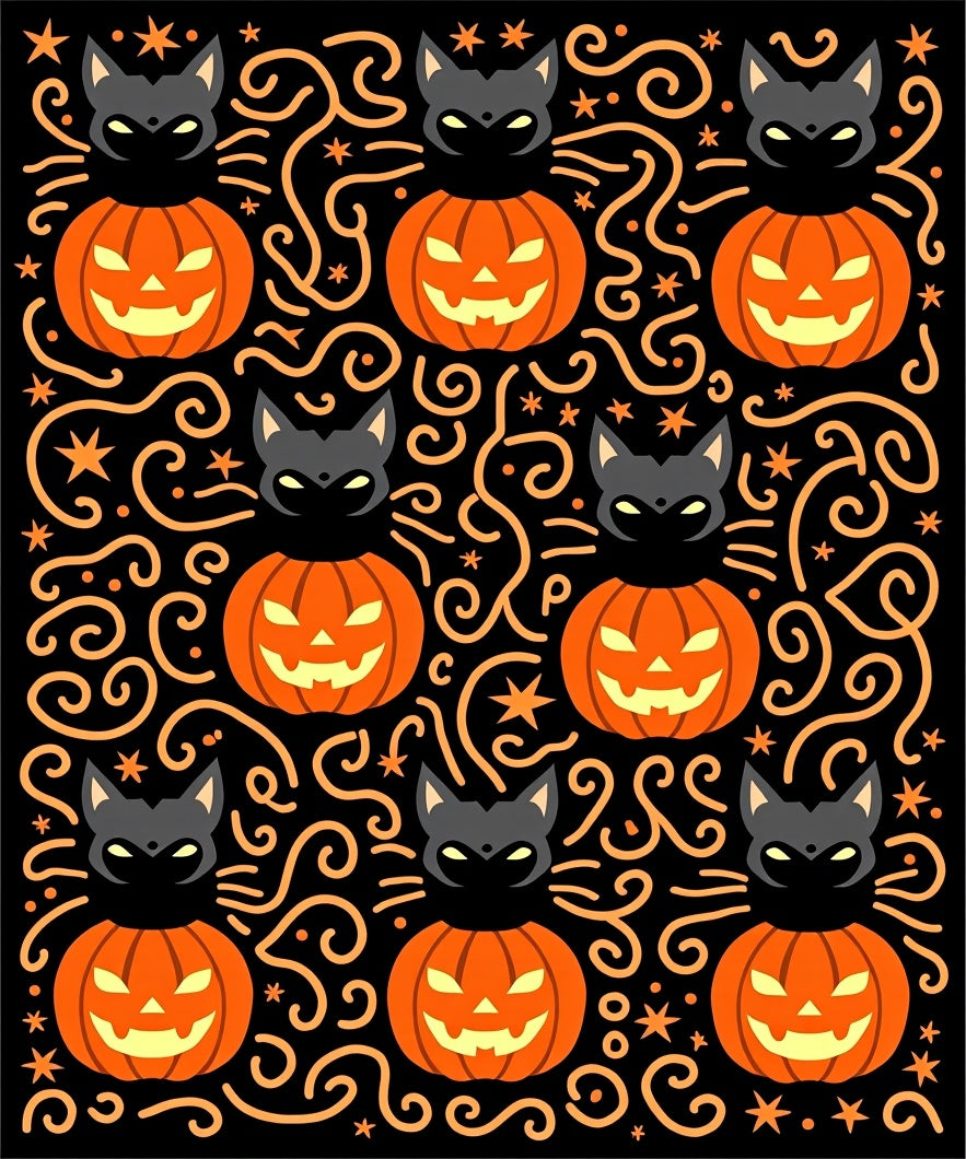Spooky Black Cat Pumpkin Swirls Rug
